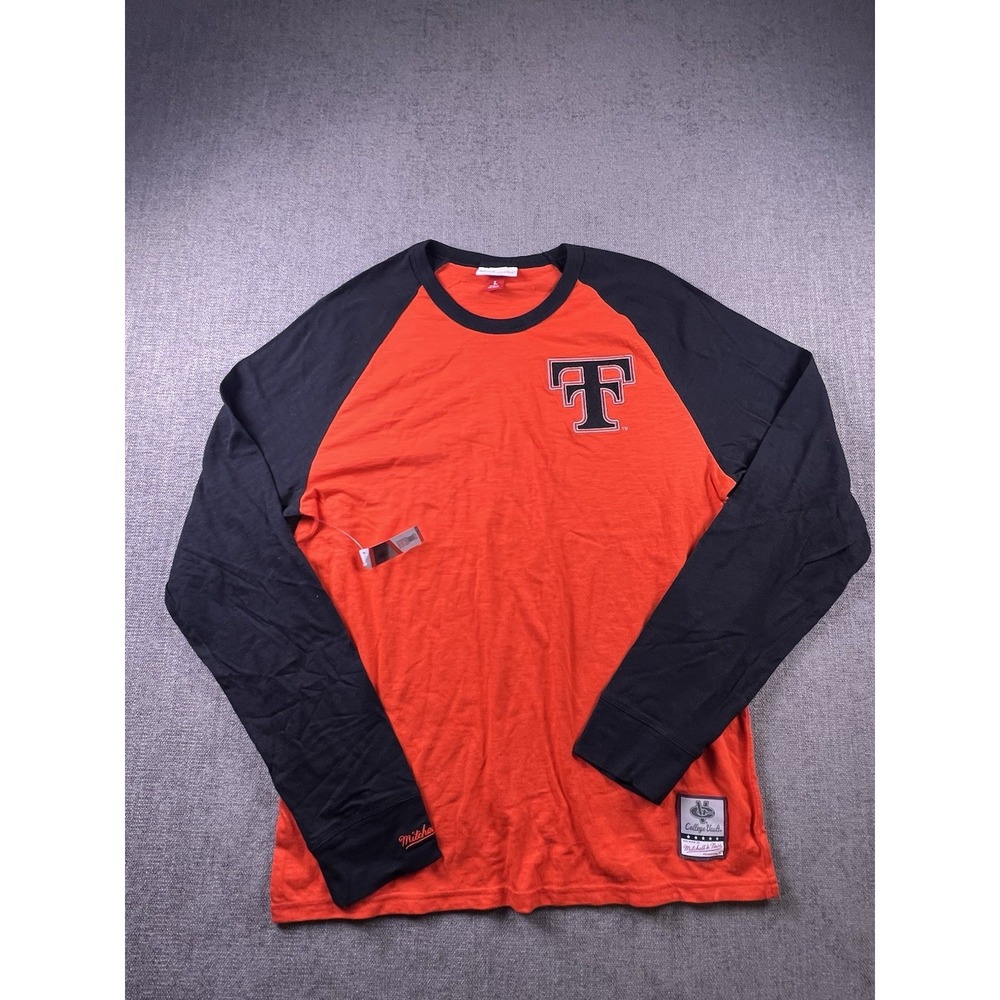 Mitchell Ness Raglan T Shirt Texas Tech Men's L College Vault Red Raiders LS